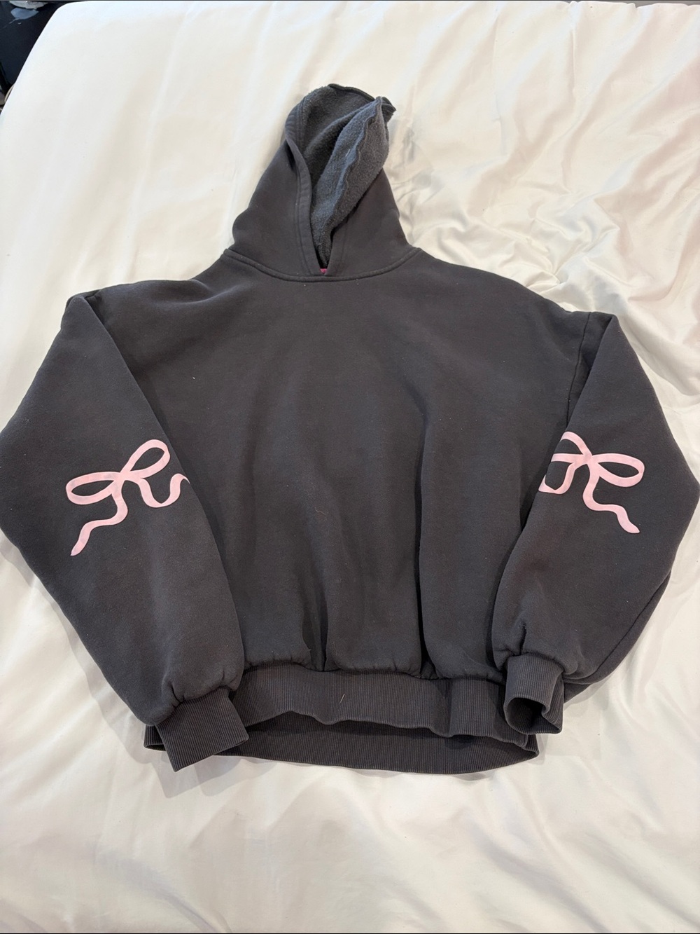 Edikted Black Hoodie with Pink Sleeve Ribbon Motif